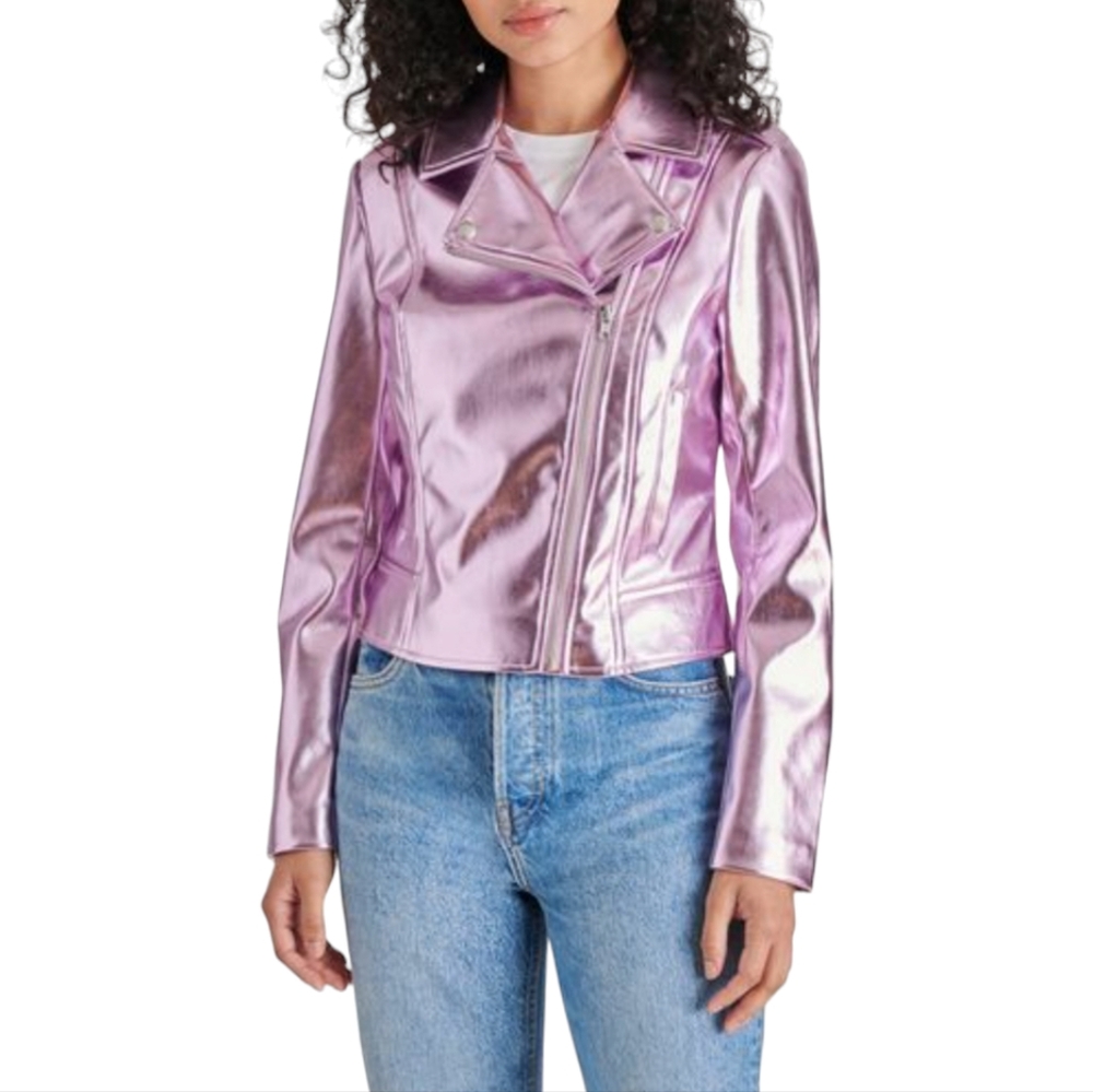 NWT! Steve Madden pink metallic faux leather moto jacket! Size Medium